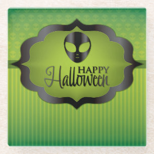 Halloween-grüne Alien Glasuntersetzer