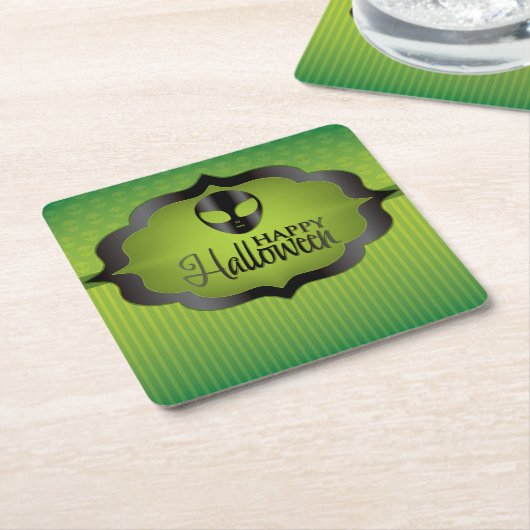 Halloween-grüne Alien Rechteckiger Pappuntersetzer (angewinkelt)