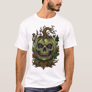 Halloween Grüner Kürbis Schädel Runen Reben Herbst T-Shirt
