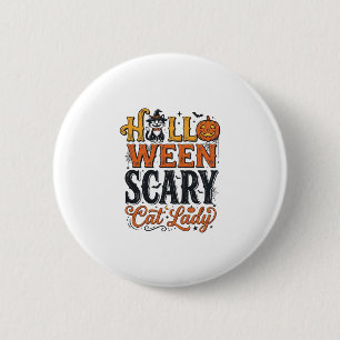 Halloween Grusel Katzen Dame Vintage Katze T-Shirt Button