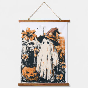 Halloween Grusel Kürbis Kunst Wandteppich Mit Holzrahmen