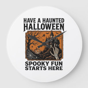 Halloween Grusel-Shirt Spukig Vintage-Party-Design Große Wanduhr