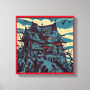 Halloween Gruselburg auf Leinwand