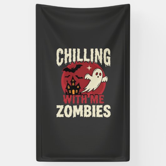Halloween Gruselig Mit Mir Zombies Geist Design Banner (Vertikal)