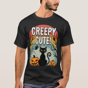 Halloween Gruselig Süße Schwarze Katze Kürbis Desi T-Shirt