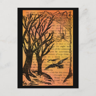 Halloween Gruselige Bäume Vögel Spinnennetz Postkarte