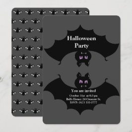 Halloween gruselige Fledermäuse auf Grau Einladung