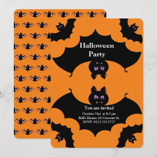 Halloween gruselige Fledermäuse auf Orange Einladung