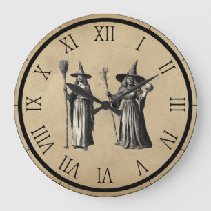 Halloween Gruselige Hexe bei Vollmond Große Wanduhr