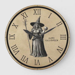 Halloween Gruselige Hexe bei Vollmond Große Wanduhr