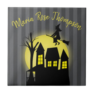 Halloween Gruselige Hexenbesen Mondlicht Fliese