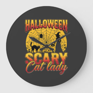 Halloween Gruselige Katzenlady Hexe Spinnennetz Große Wanduhr