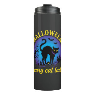 Halloween Gruselige Katzenlady Schwarze Katze Thermosbecher