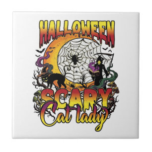 Halloween Gruselige Katzenlady Sensenmann Mond Mag Fliese