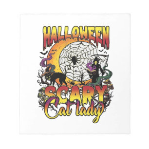 Halloween Gruselige Katzenlady Sensenmann Mond Mag Notizblock