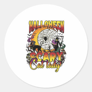 Halloween Gruselige Katzenlady Sensenmann Mond Mag Runder Aufkleber