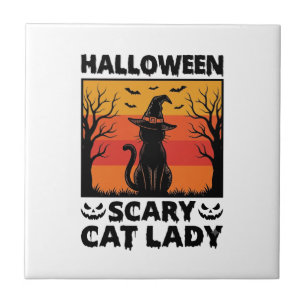 Halloween Gruselige Katzenlady Vintage Gravur Shir Fliese