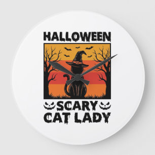 Halloween Gruselige Katzenlady Vintage Gravur Shir Große Wanduhr