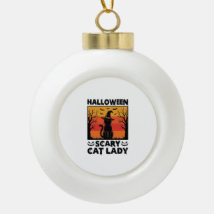 Halloween Gruselige Katzenlady Vintage Gravur Shir Keramik Kugel-Ornament
