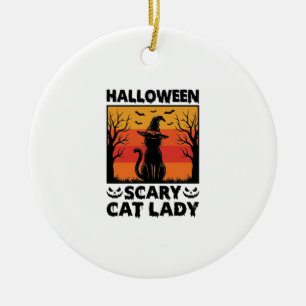 Halloween Gruselige Katzenlady Vintage Gravur Shir Keramik Ornament