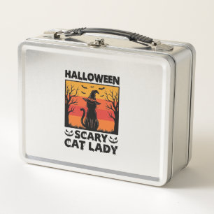 Halloween Gruselige Katzenlady Vintage Gravur Shir Metall Brotdose
