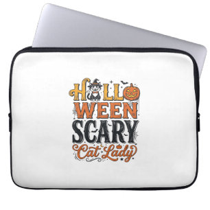 Halloween Gruselige Katzenlady Vintage-Katzen-Shir Laptopschutzhülle