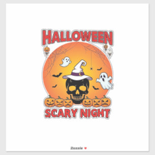 Halloween Gruselige Nacht Totenkopf Hexenhut Kürbi Aufkleber