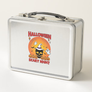 Halloween Gruselige Nacht Totenkopf Hexenhut Kürbi Metall Brotdose