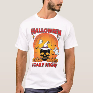 Halloween Gruselige Nacht Totenkopf Hexenhut Kürbi T-Shirt
