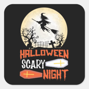 Halloween Gruselige Nacht Unheimliche Hexe Quadratischer Aufkleber