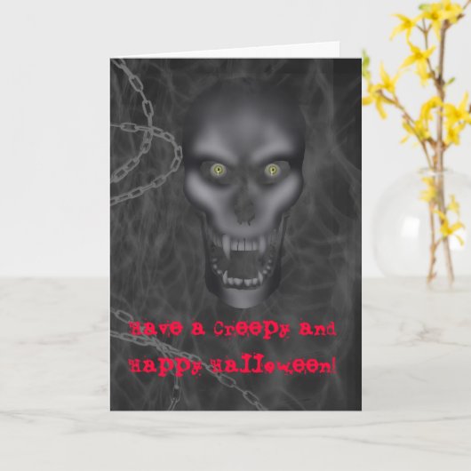 Halloween - gruselige Schädel-Postkarte, Karte (Gelbe Blume)