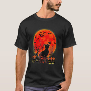 Halloween Gruselige Schwarze Katze Mond Kürbis T-Shirt