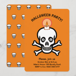 Halloween gruselige Totenköpfe auf orangefarbener Einladung