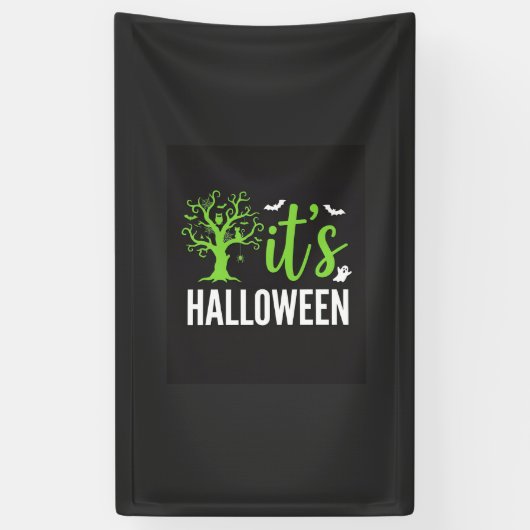 Halloween Gruseliger Baum Fledermäuse Vektor Desig Banner (Vertikal)