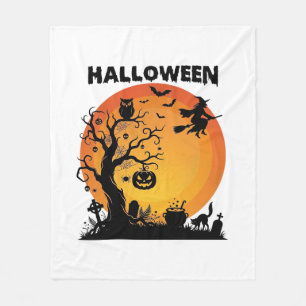 Halloween Gruseliger Baum Fliegende Hexe Orange Mo Fleecedecke