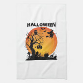 Halloween Gruseliger Baum Fliegende Hexe Orange Mo Geschirrtuch (Vertikal)