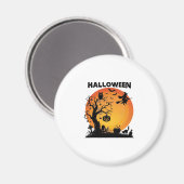Halloween Gruseliger Baum Fliegende Hexe Orange Mo Magnet (Vorderseite/Rückseite)