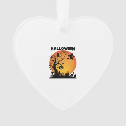 Halloween Gruseliger Baum Fliegende Hexe Orange Mo Ornament (Vorderseite)