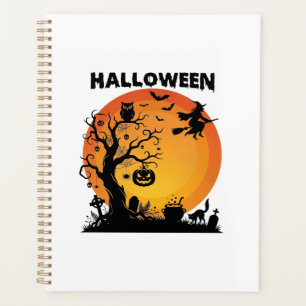 Halloween Gruseliger Baum Fliegende Hexe Orange Mo Planer