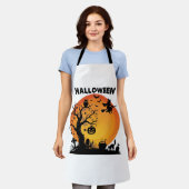 Halloween Gruseliger Baum Fliegende Hexe Orange Mo Schürze (Getragen)