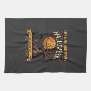 Halloween Gruseliger Baum Vollmond Schwarze Katze Geschirrtuch