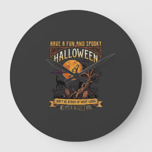 Halloween Gruseliger Baum Vollmond Schwarze Katze  Große Wanduhr