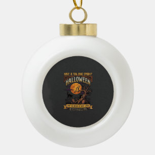 Halloween Gruseliger Baum Vollmond Schwarze Katze  Keramik Kugel-Ornament