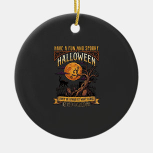 Halloween Gruseliger Baum Vollmond Schwarze Katze  Keramik Ornament