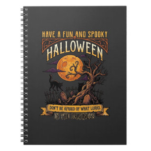 Halloween Gruseliger Baum Vollmond Schwarze Katze Notizblock