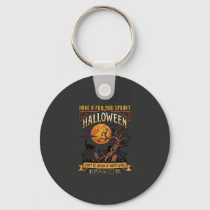 Halloween Gruseliger Baum Vollmond Schwarze Katze Schlüsselanhänger