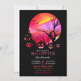 Halloween Gruseliger Dunkler Vollmond Kürbis Einladung