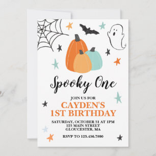 Halloween Gruseliger Erster 1. Geburtstag Blaue Kü Einladung