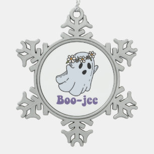 Halloween Gruseliger Geist Boo Jee Boo Schneeflocken Zinn-Ornament