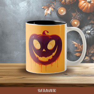Halloween-Gruseliger-Kürbis-Gesicht-Kaffeebecher Zweifarbige Tasse